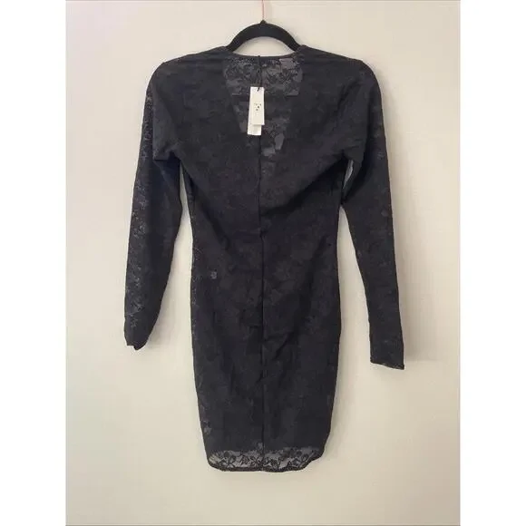 REVOLVE fleur du mal Le Stretch Lace Deep Plunge Mini Dress Black size S NWT - Picture 7 of 7